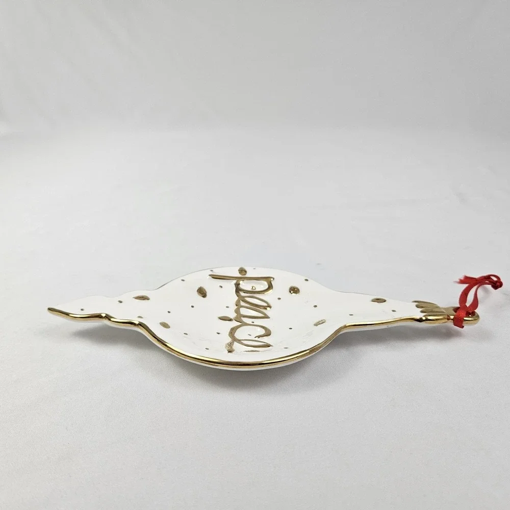 Vintage Christmas Ornament Spoon Rest Wall Decor Ceramic Peace Large Ceramic